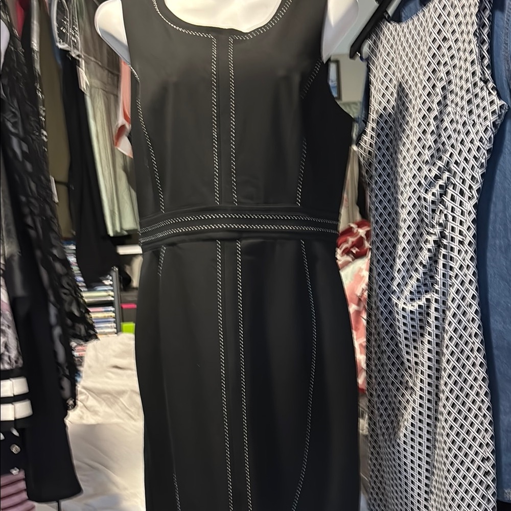 New York & Company Black Midi Sheath Dress Scoop Neck